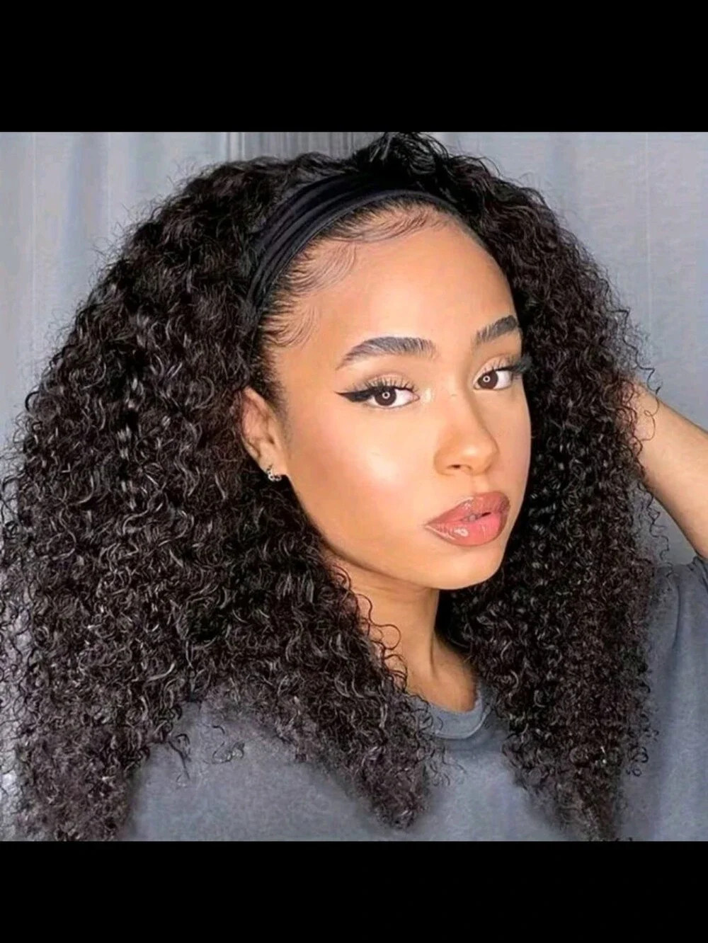 16inches Curly Headband Wig in Natural Black